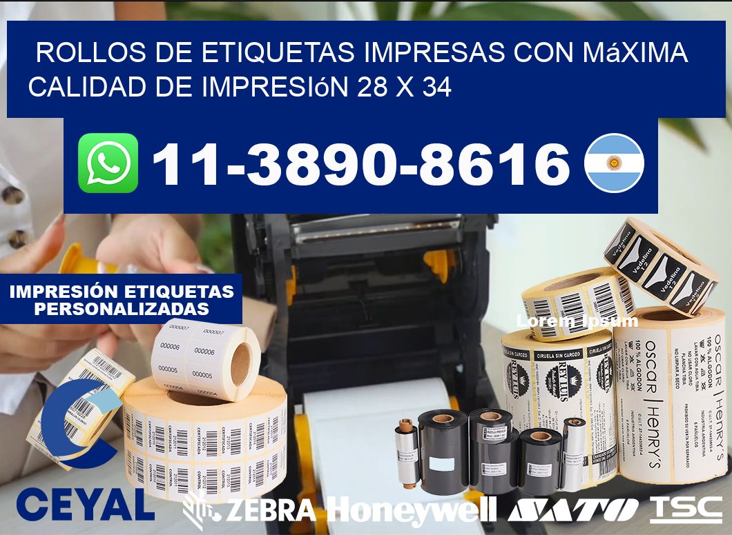 rollos de etiquetas impresas con máxima calidad de impresión 28 x 34