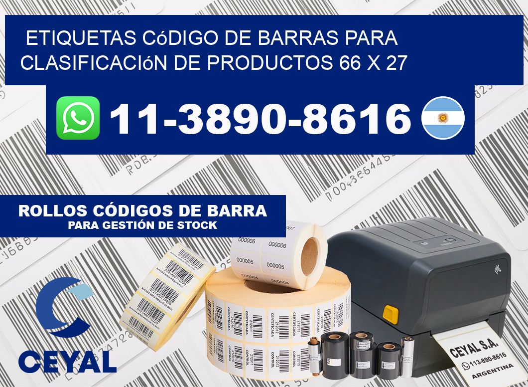 Etiquetas código de barras para clasificación de productos 66 x 27