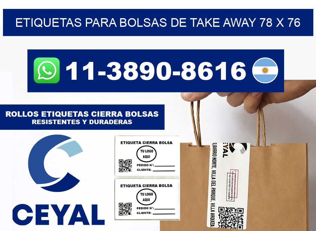 ETIQUETAS PARA BOLSAS DE TAKE AWAY 78 x 76