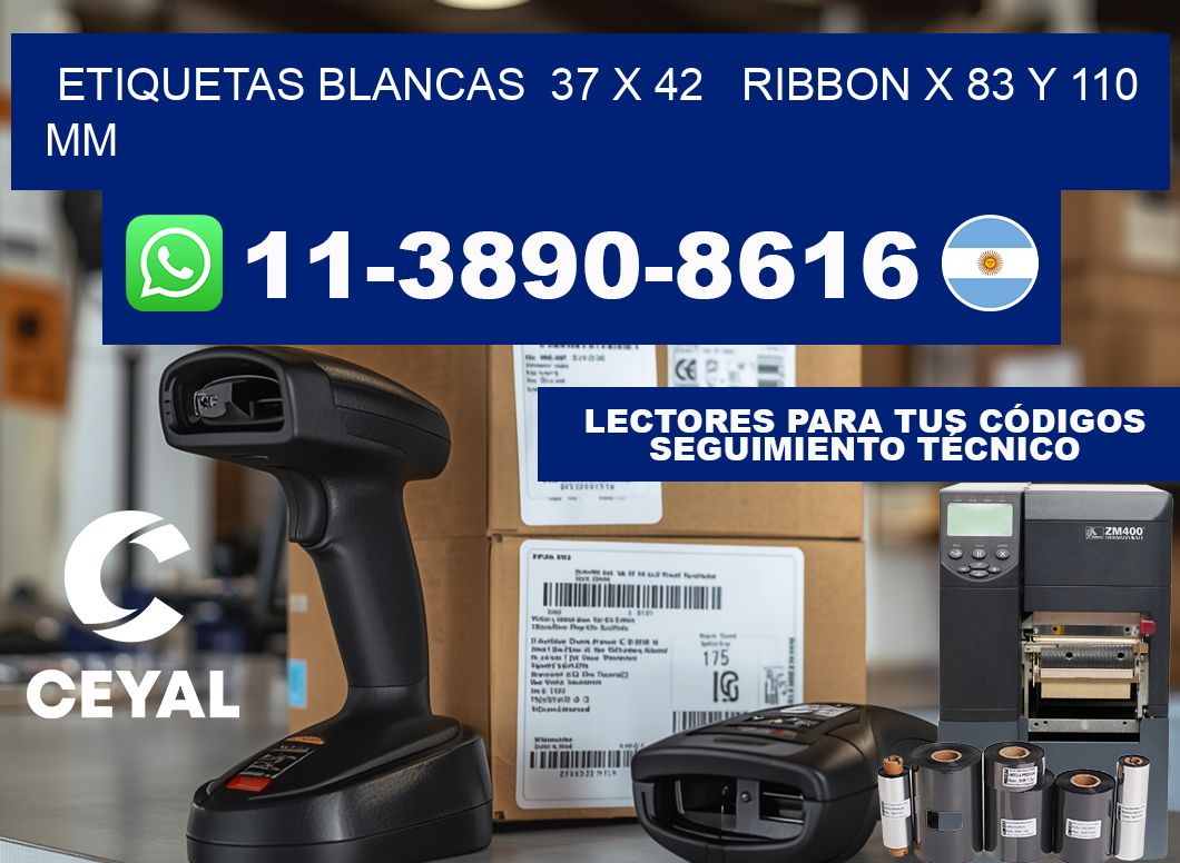 etiquetas blancas  37 x 42   ribbon x 83 y 110 mm