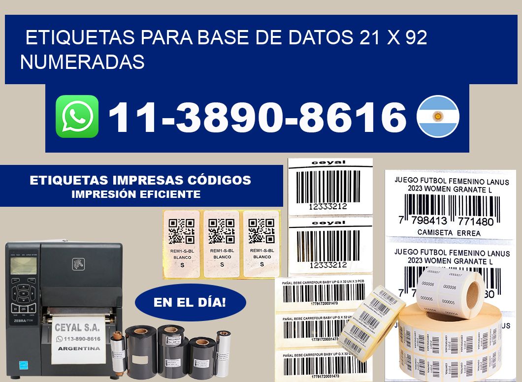 etiquetas para base de datos 21 x 92 numeradas
