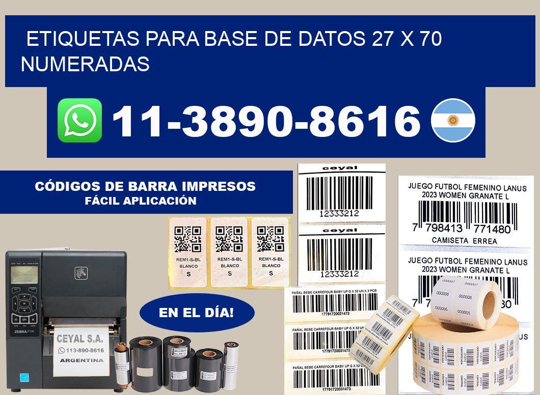etiquetas para base de datos 27 x 70 numeradas