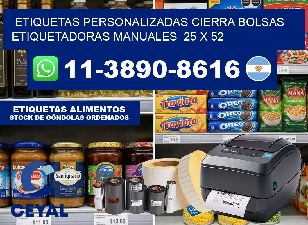 etiquetas personalizadas cierra bolsas  Etiquetadoras Manuales  25 x 52