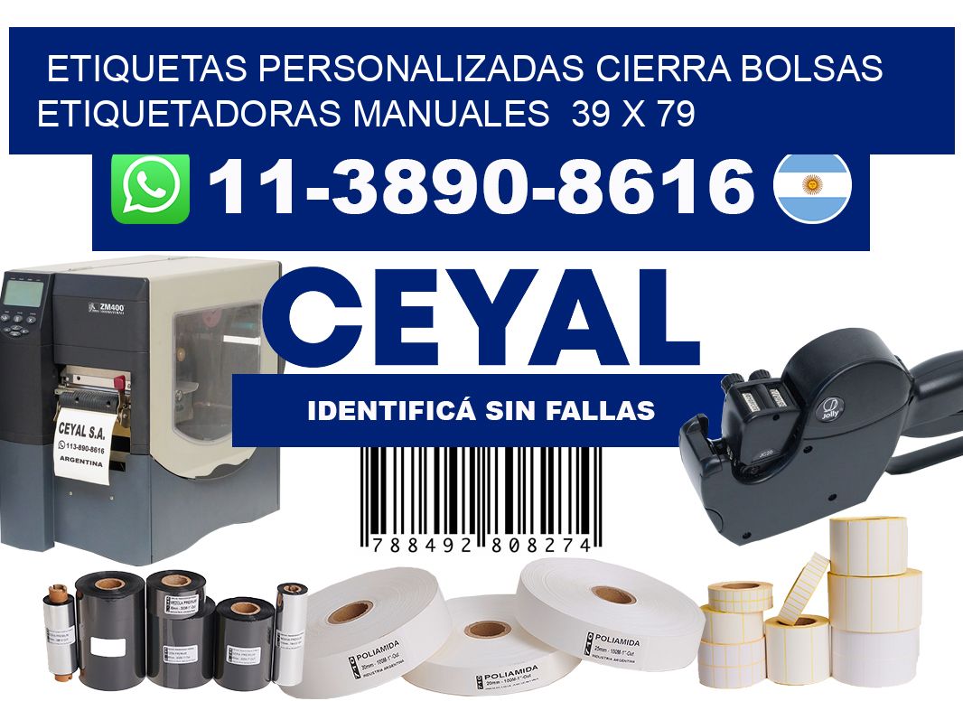 etiquetas personalizadas cierra bolsas Etiquetadoras Manuales 39 x 79
