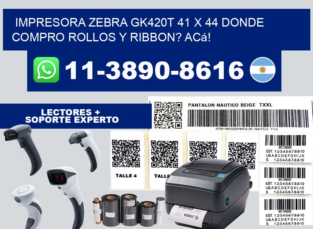 impresora zebra gk420t 41 x 44 Donde compro rollos y ribbon? Acá!