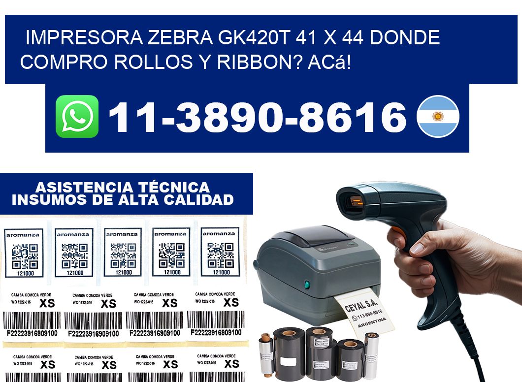 impresora zebra gk420t 41 x 44 Donde compro rollos y ribbon? Acá!