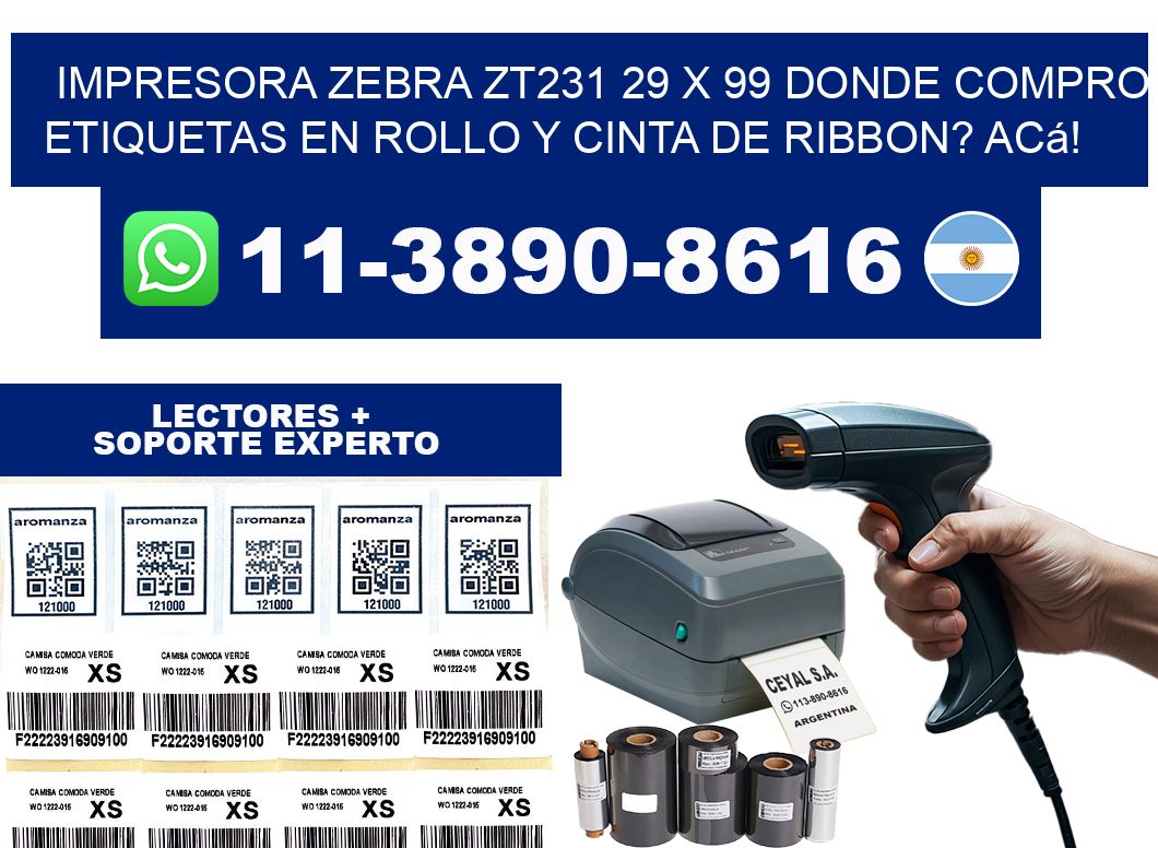impresora zebra zt231 29 x 99 Donde compro etiquetas en rollo y cinta de ribbon? Acá!