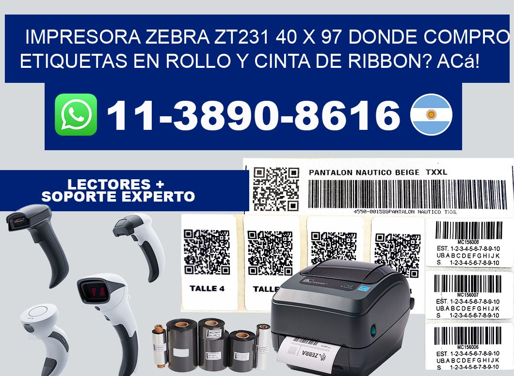 impresora zebra zt231 40 x 97 Donde compro etiquetas en rollo y cinta de ribbon? Acá!