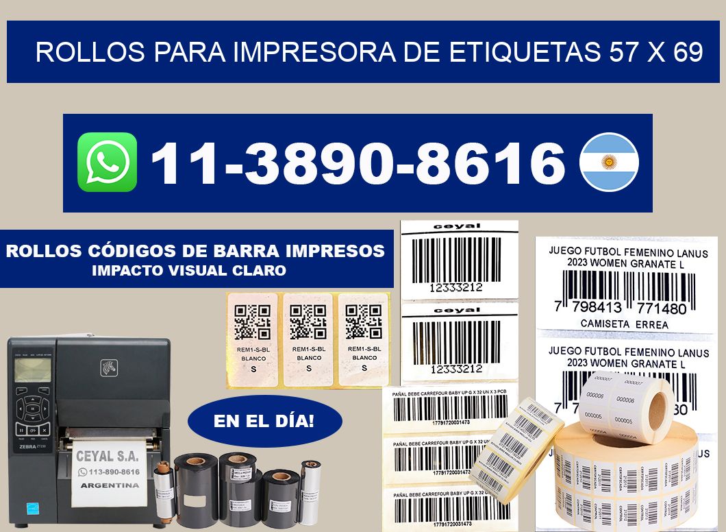 rollos para impresora de etiquetas 57 x 69