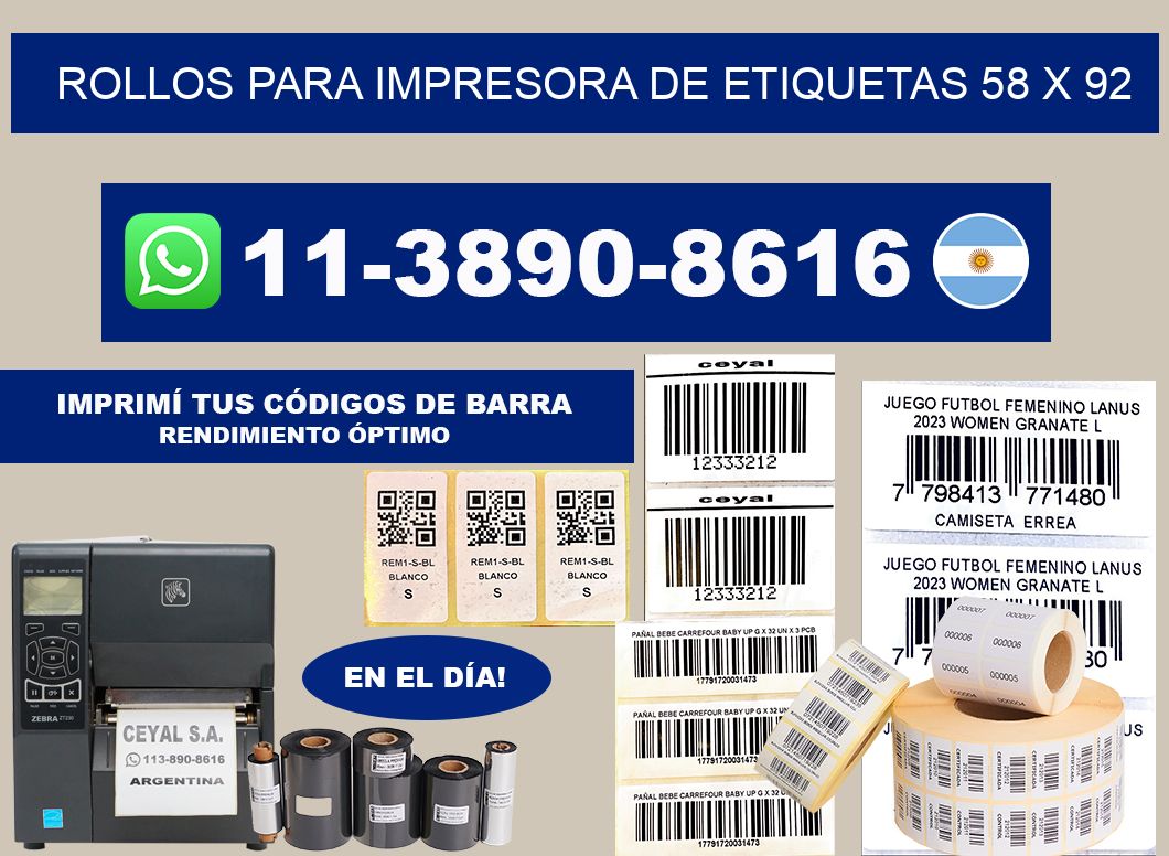 rollos para impresora de etiquetas 58 x 92