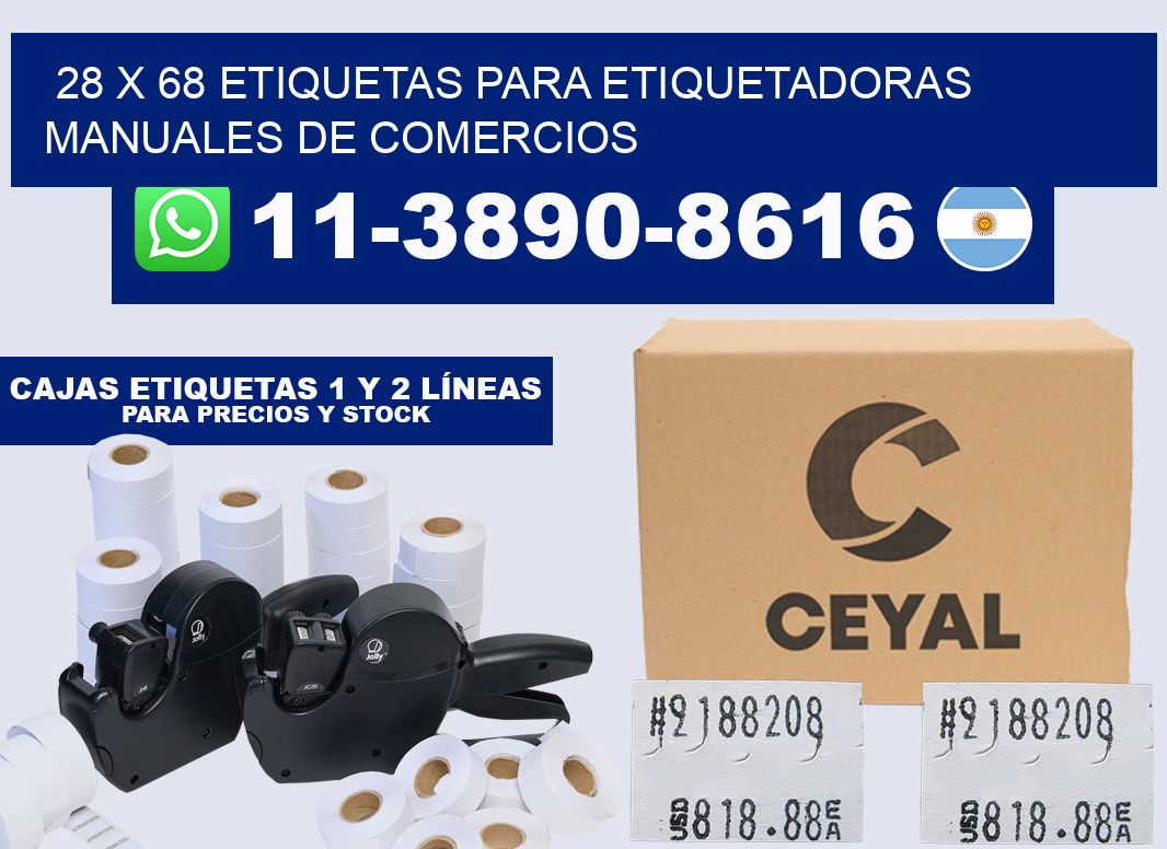 28 x 68 etiquetas para etiquetadoras manuales de comercios