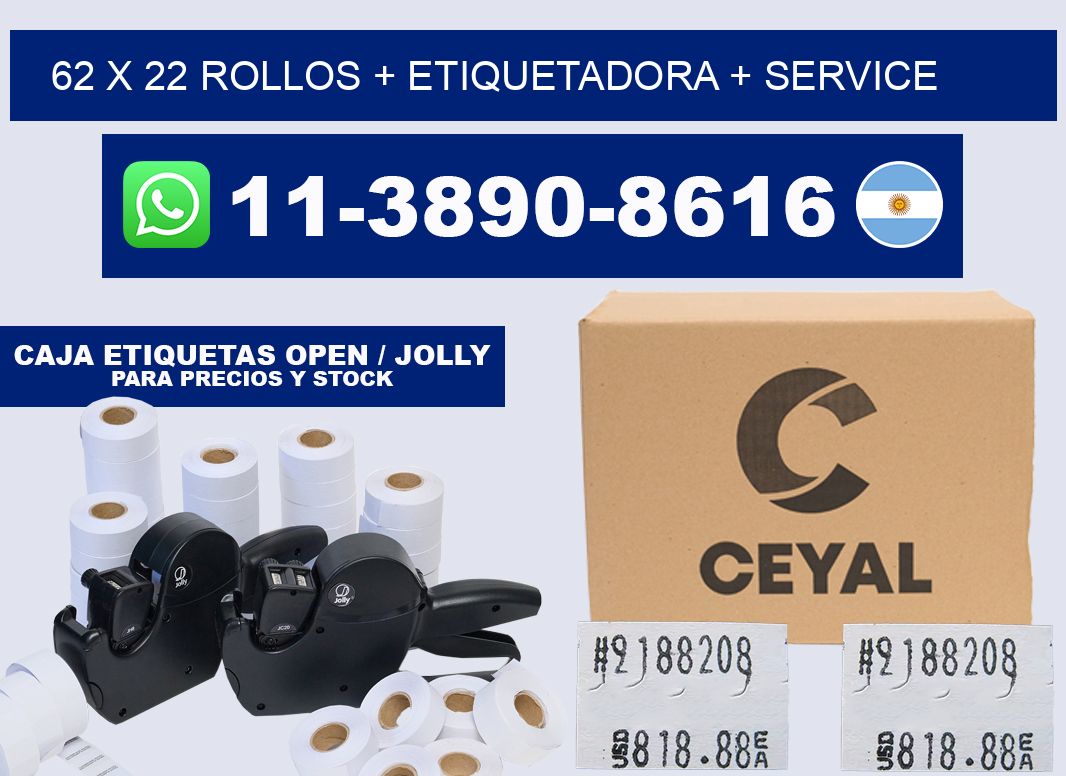 62 x 22 rollos + etiquetadora + service