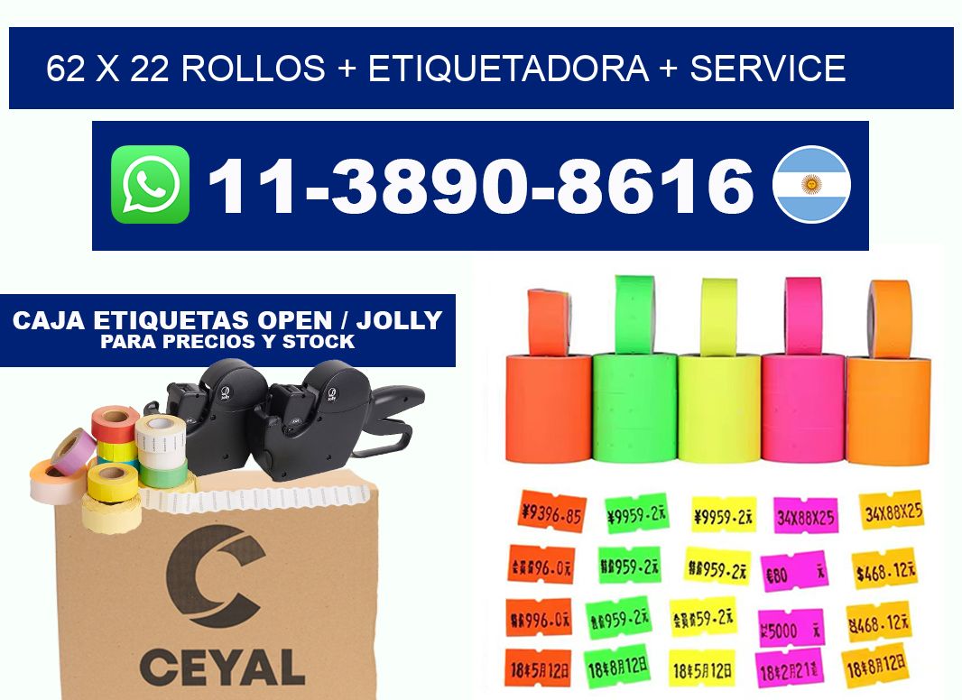 62 x 22 rollos + etiquetadora + service
