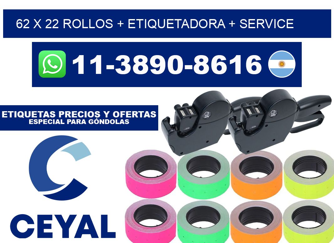 62 x 22 rollos + etiquetadora + service