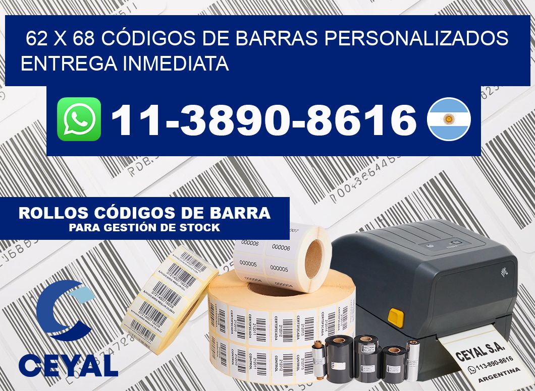 62 x 68 CÓDIGOS DE BARRAS PERSONALIZADOS ENTREGA INMEDIATA