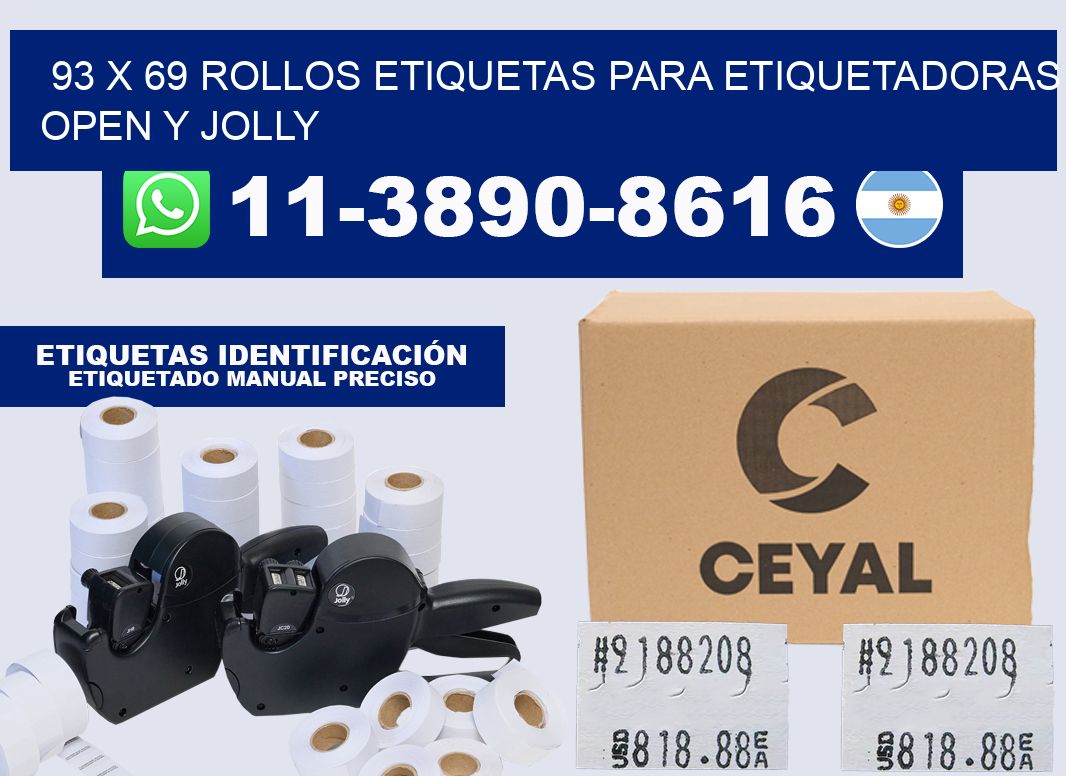 93 x 69 Rollos etiquetas para etiquetadoras open y jolly