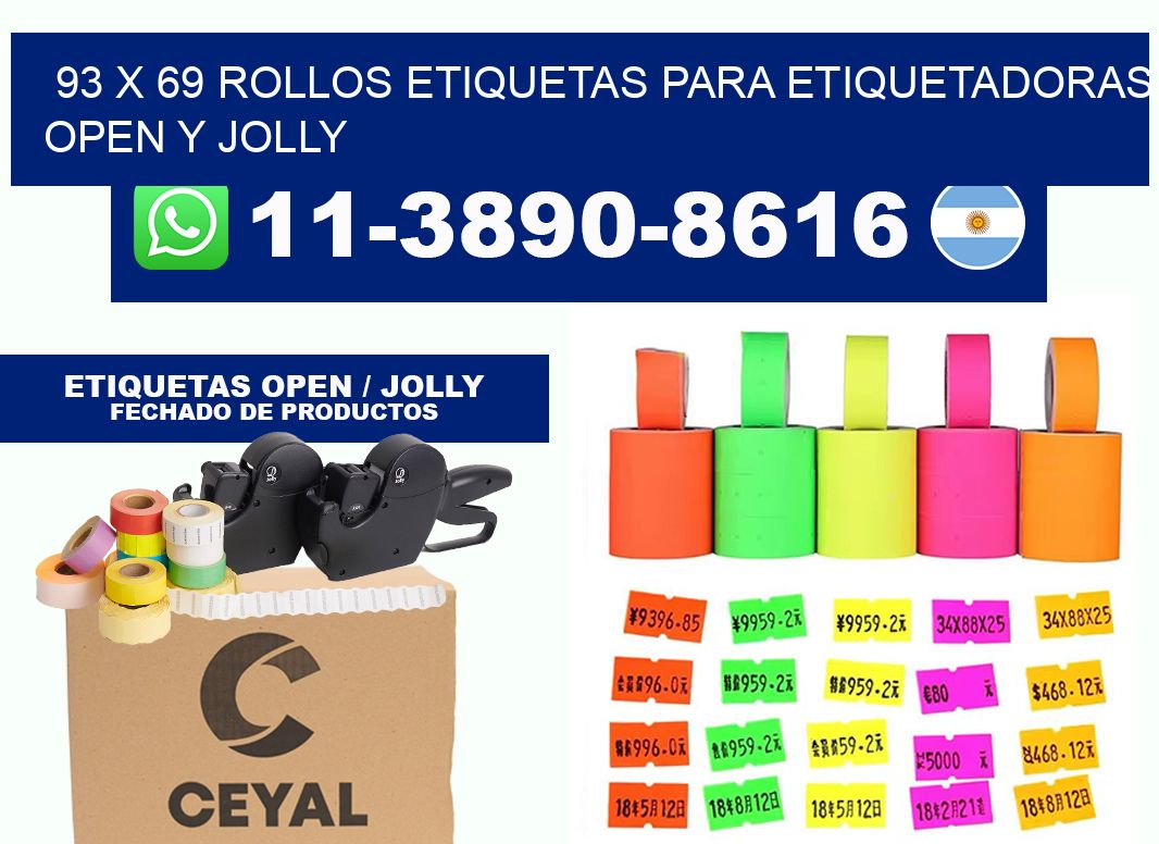 93 x 69 Rollos etiquetas para etiquetadoras open y jolly