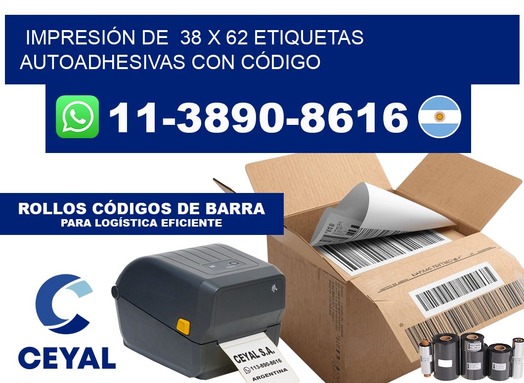 IMPRESIÓN DE  38 x 62 ETIQUETAS AUTOADHESIVAS CON CÓDIGO