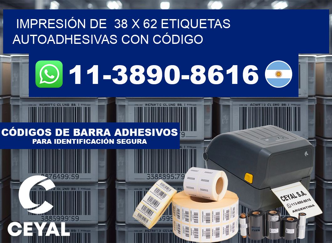 IMPRESIÓN DE  38 x 62 ETIQUETAS AUTOADHESIVAS CON CÓDIGO
