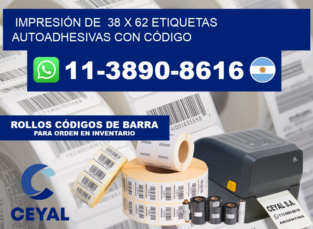 IMPRESIÓN DE  38 x 62 ETIQUETAS AUTOADHESIVAS CON CÓDIGO
