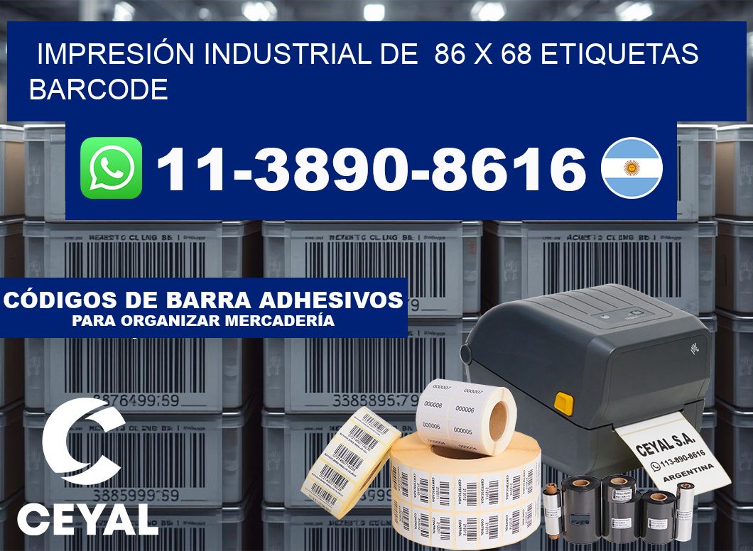IMPRESIÓN INDUSTRIAL DE  86 x 68 ETIQUETAS BARCODE
